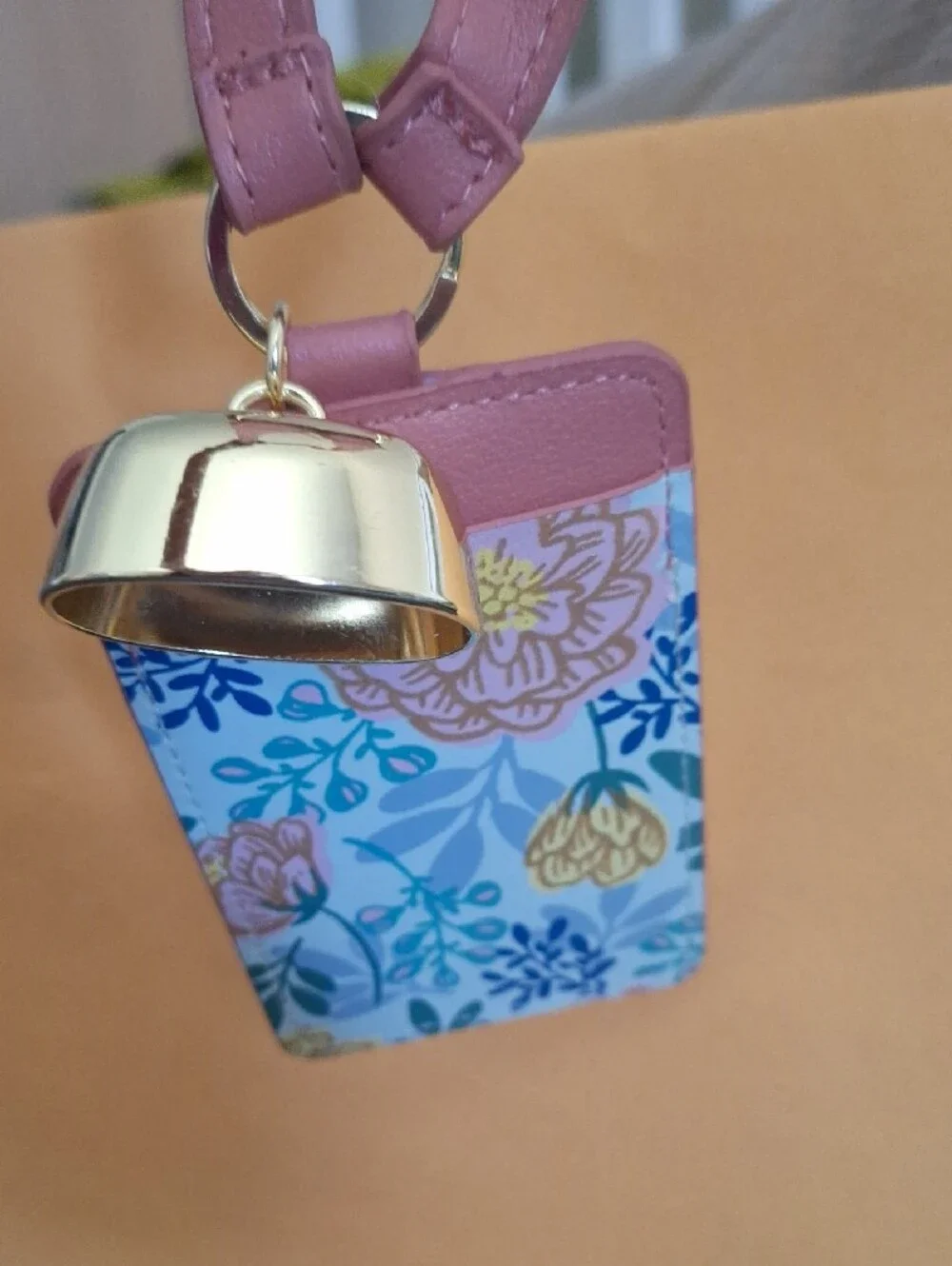 Pink Floral Lanyard ID Holder with Gold Badge Reel Ans Hand Santizer Holder